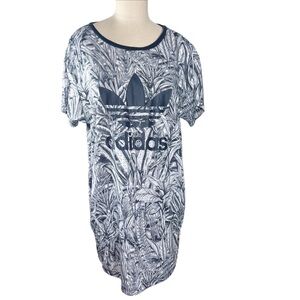 Adidas Womens Black and White Leaf Print T Shirt Dress Sz M EUC Athleisure